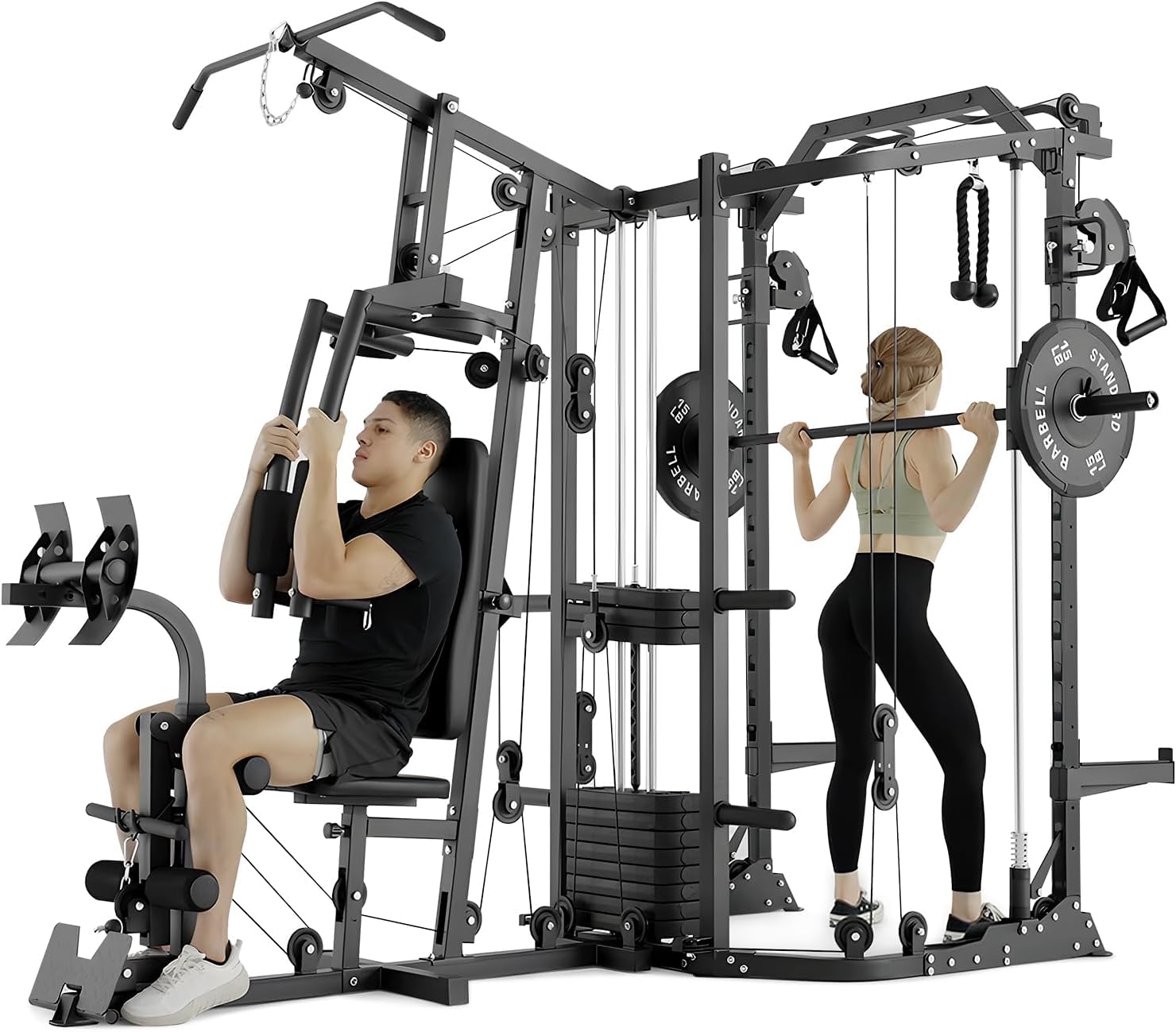 Home Gym With Smith Machine - جهاز سميث مزدوج المحطات، قفص تمارين