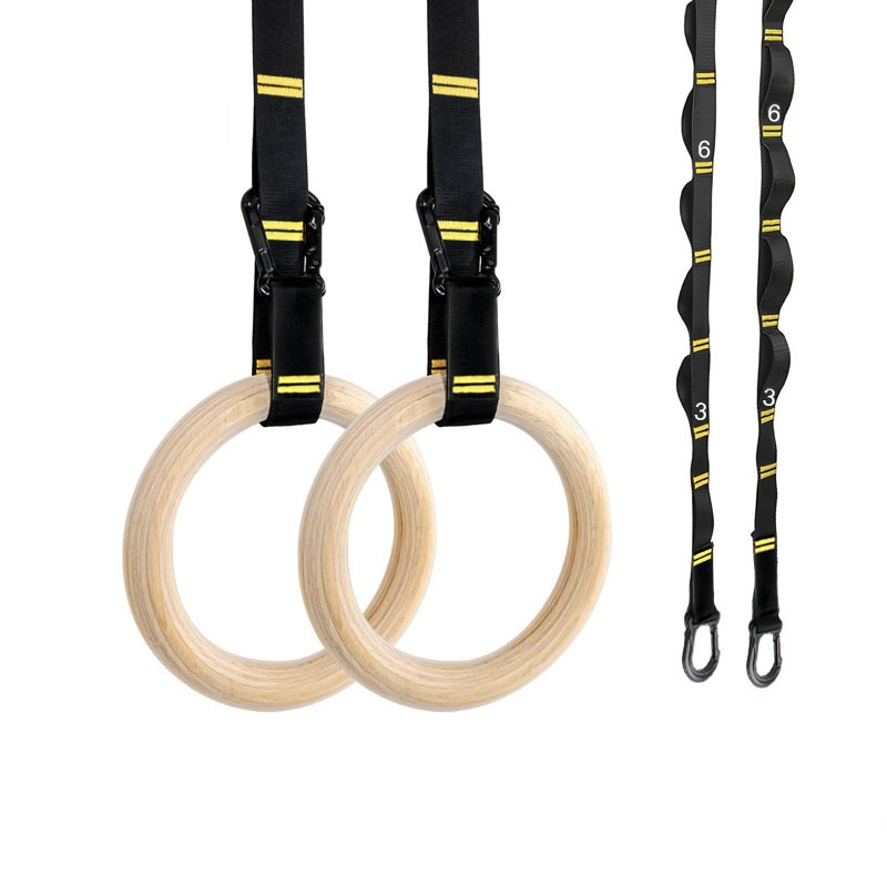 Home Gym Hyrox - حلقات جمباز خشبية قابلة للتعليق مقاس